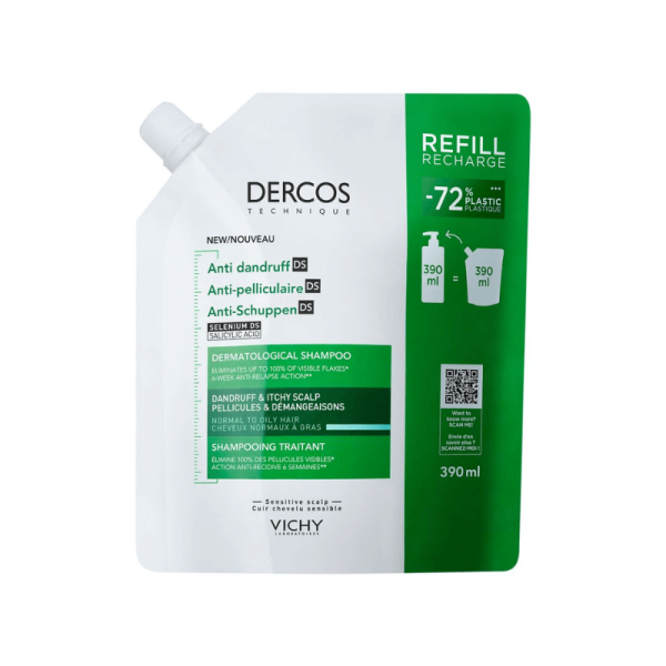 VICHY DERCOS TECHNIQUE ECO-RECHARGE SHAMPOOING ANTIPELLICULAIRE DS - Cheveux normaux à gras-390ml