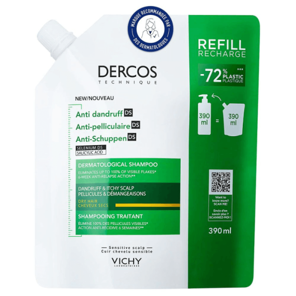 VICHY DERCOS  TECHNIQUE ECO-RECHARGE SHAMPOOING ANTIPELLICULAIRE DS CHEVEUX SECS - 390ml