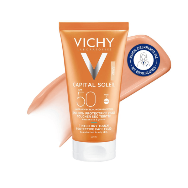 VICHY CAPITAL SOLEIL ÉMULSION TOUCHER SEC SPF50 PEAU SENS MIXTE À GRAS TEINTÉE