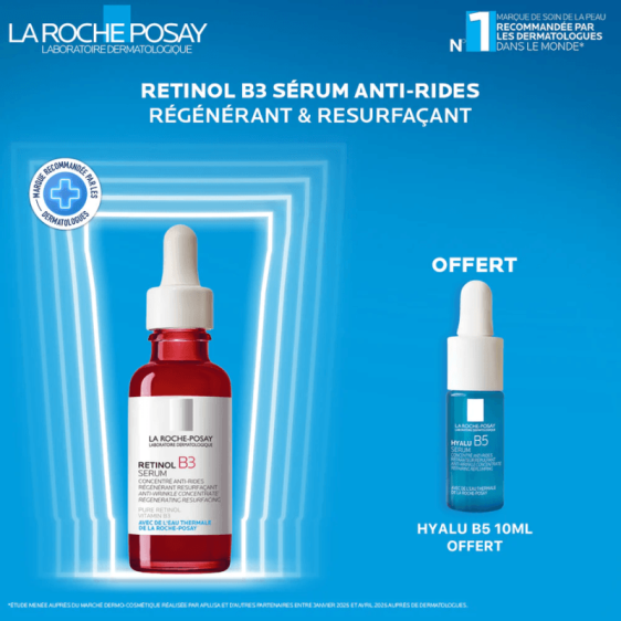 La Roche Posay Retinol B3 Sérum 30ml Hyalu B5 10ml peau sensible anti-rides .Beautyclic Maroc