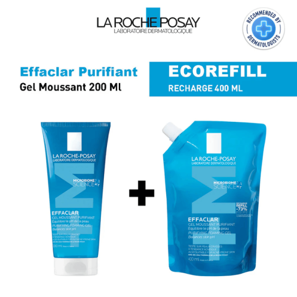 LA ROCHE-POSAY  PACK  EFFACLAR GEL MOUSSANT 200 ml + ECO-RECHARGE 400ml