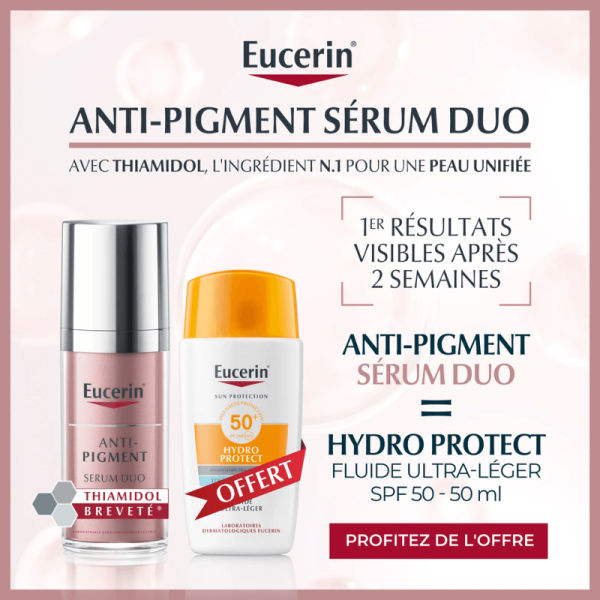 EUCERIN  ANTI-PIGMENT SÉRUM DUO 30 ML + HYDRO PROTECT ULTRA LEGER SPF 50 OFFERT