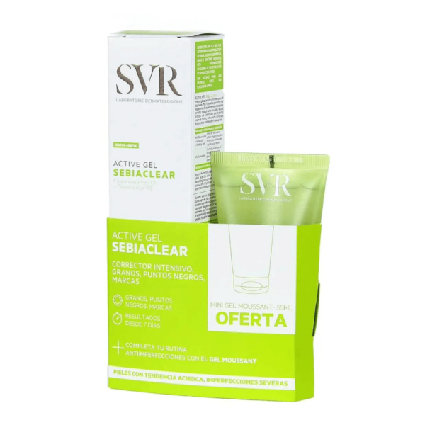 SVR SEBIACLEAR GEL ACTIF  40ml PLUS GEL MOUSSANT  55ML OFFERT