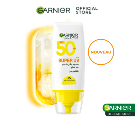 Garnier super UV serum sunscreen SPF50 invisible protection visage