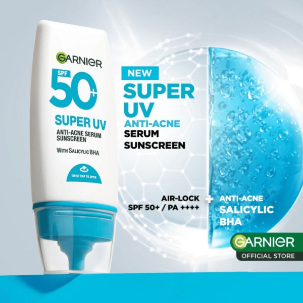 GARNIER SUPER UV  SERUM SUNSCREEN SPF50+ PA++++ – Peaux à Imperfections & Anti-Acné