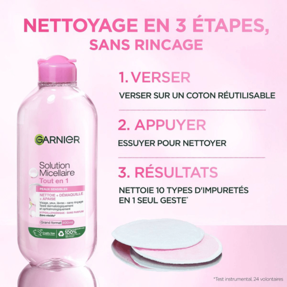 Eau micellaire Garnier démaquillante et nettoyante pour peaux sensibles au Maroc