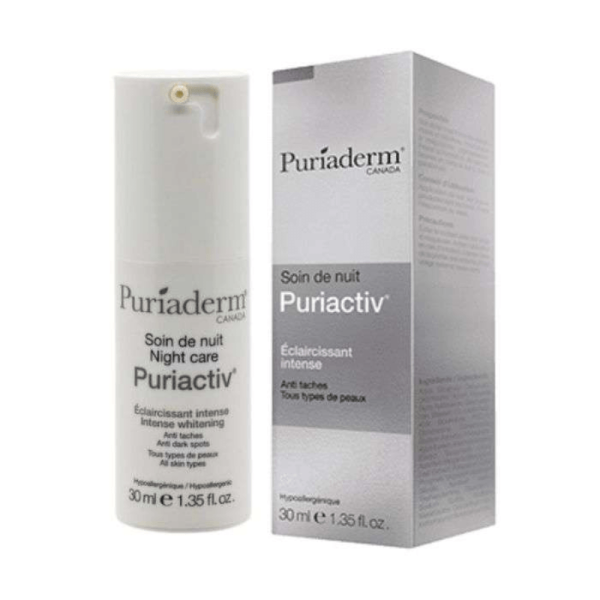 PURIADERM OFFRE PURIACTIV SOIN DE NUIT ECLAIRCISSANT INTENSE 30 ML PLUS  PURISUN CREME INVISIBLE SPF50+