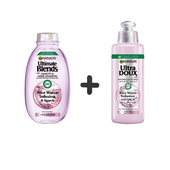 Garnier rice water shampooing 400ml leave in 200ml cheveux lisses