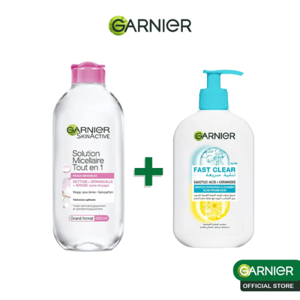 GARNIER FAST CLEAR GENTEL CLEANSER 250ML PLUS SOLUTION MICELLAIRE PS  400ml