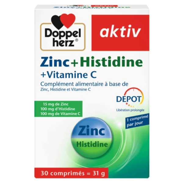 DOPPEL HERZ AKTIV ZINC + HISTIDINE + VITAMINE C, 30 COMPRIMÉS